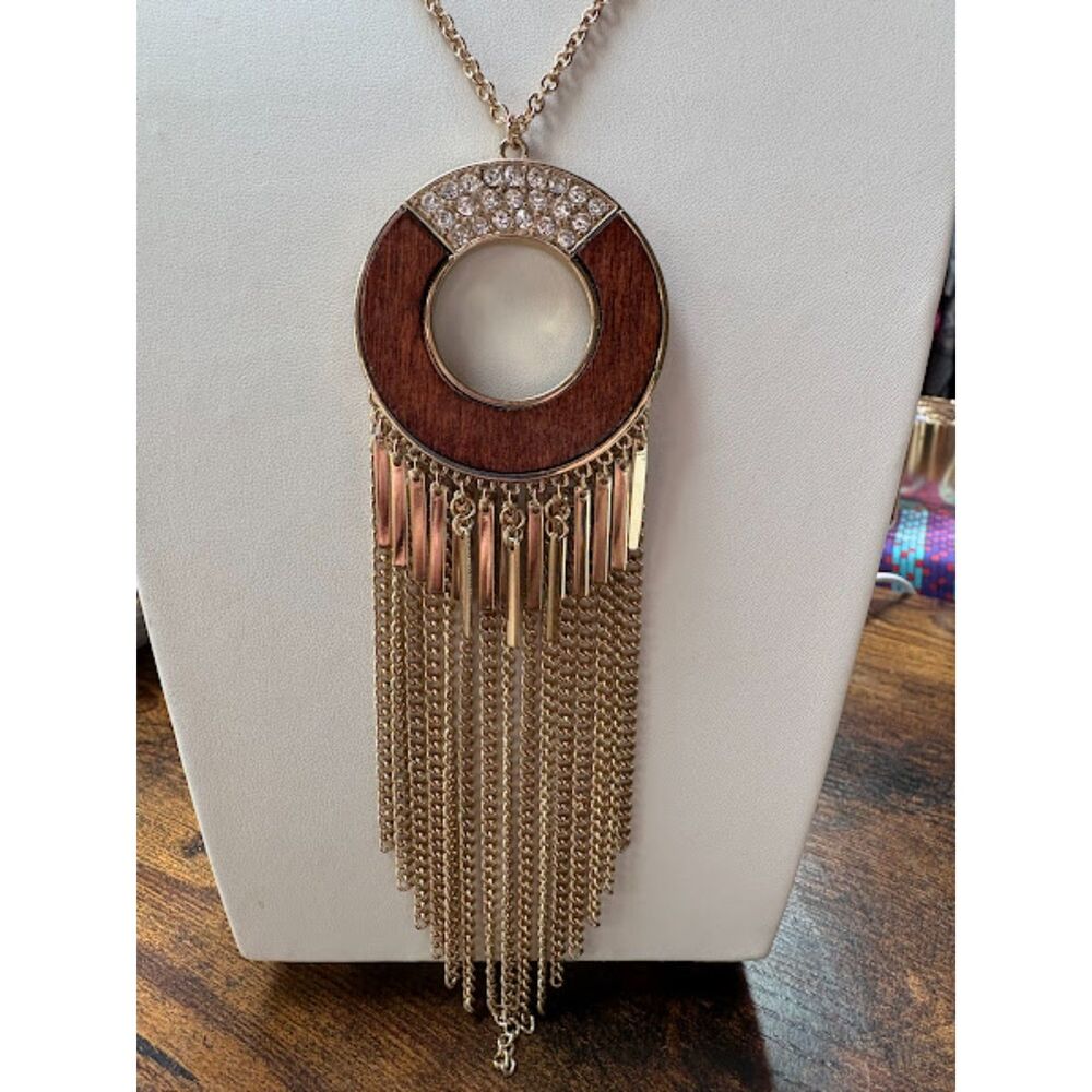 Fringed Rhinestone Statement Necklace – NWOT 26"